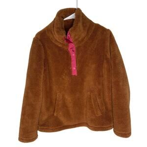 J. Crew Sherpa Jacket WOMENS M Pullover 1/4 Snap Thermal Pockets Boxy #AP705